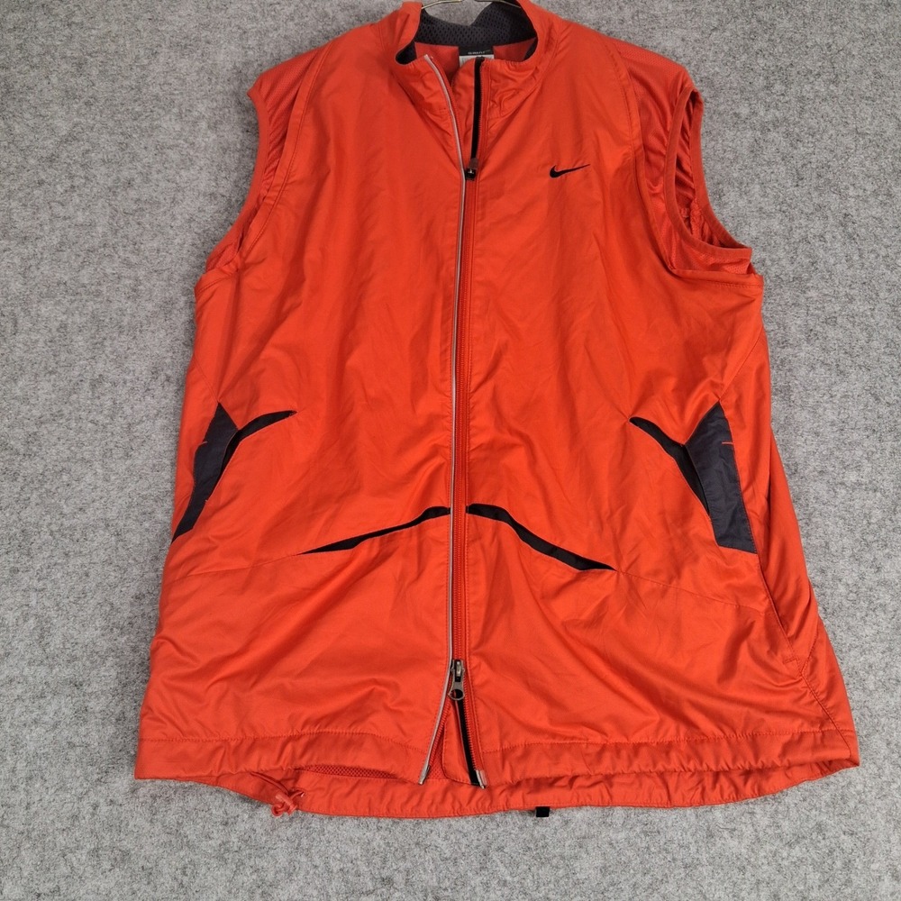 Nike Clima-FIT Running Vest Mens Medium Orange Full Zip Reflective Athletic‎